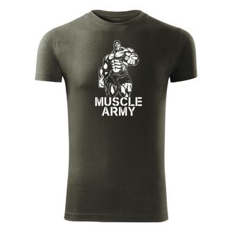 DRAGOWA fitness majica muscle army man, maslinasta 180g/m2