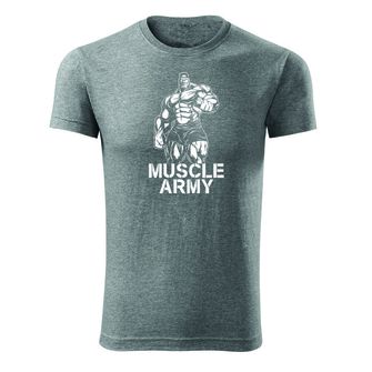 DRAGOWA fitness majica muscle army man, siva 180g/m2
