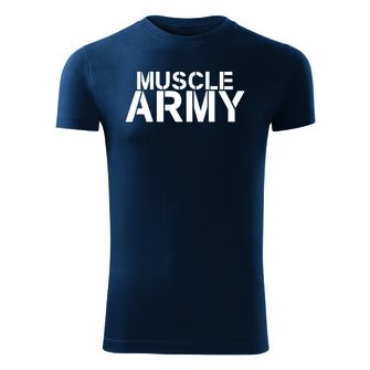 DRAGOWA fitness majica muscle army, plava 180g/m2