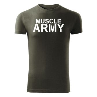 DRAGOWA fitness majica muscle army, maslinasta 180g/m2