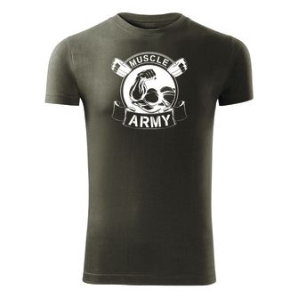 DRAGOWA fitness majica muscle army original, maslinasta 180g/m2