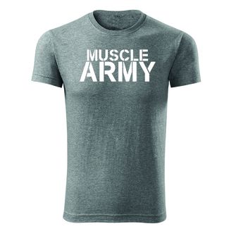 DRAGOWA fitness majica muscle army, siva 180g/m2
