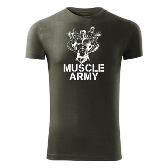 DRAGOWA fitness majica muscle army team, maslinasta 180g/m2