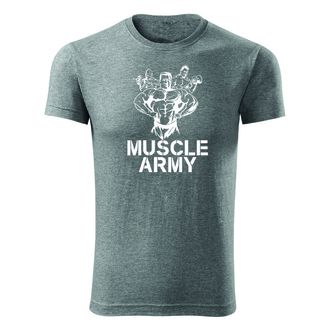 DRAGOWA fitness majica muscle army team, siva 180g/m2