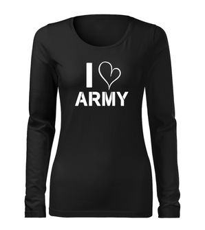 DRAGOWA Slim ženska majica dugih rukava i love army, crna 160g/m2