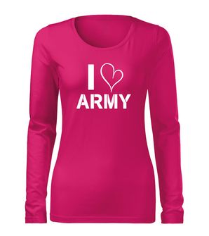 DRAGOWA Slim ženska majica dugih rukava i love army, ružičasta 160g/m2