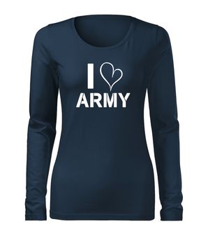 DRAGOWA Slim ženska majica dugih rukava i love army, tamnoplava 160g/m2